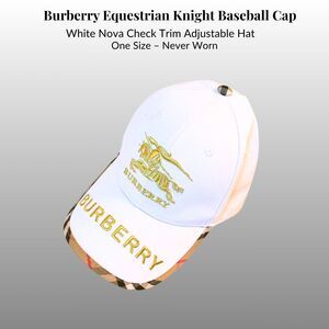 Burberry Equestrian Knight Baseball Cap White Nova Check Trim Adjustable Hat